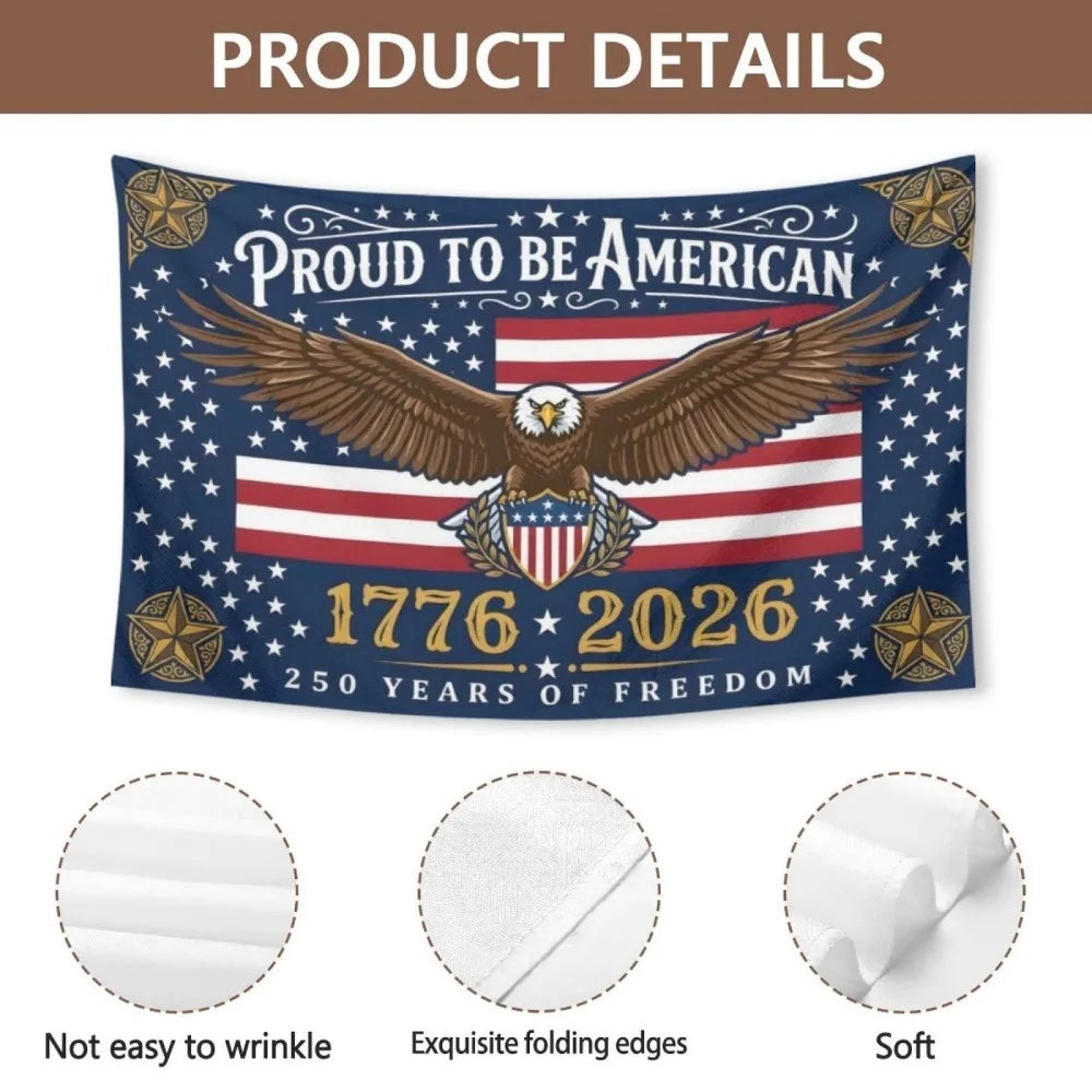 Proud to Be American Tapestry 250 Years of Freedom 1776–2026 Bald Eagle Patriotic Wall Decor for USA 250th Anniversary