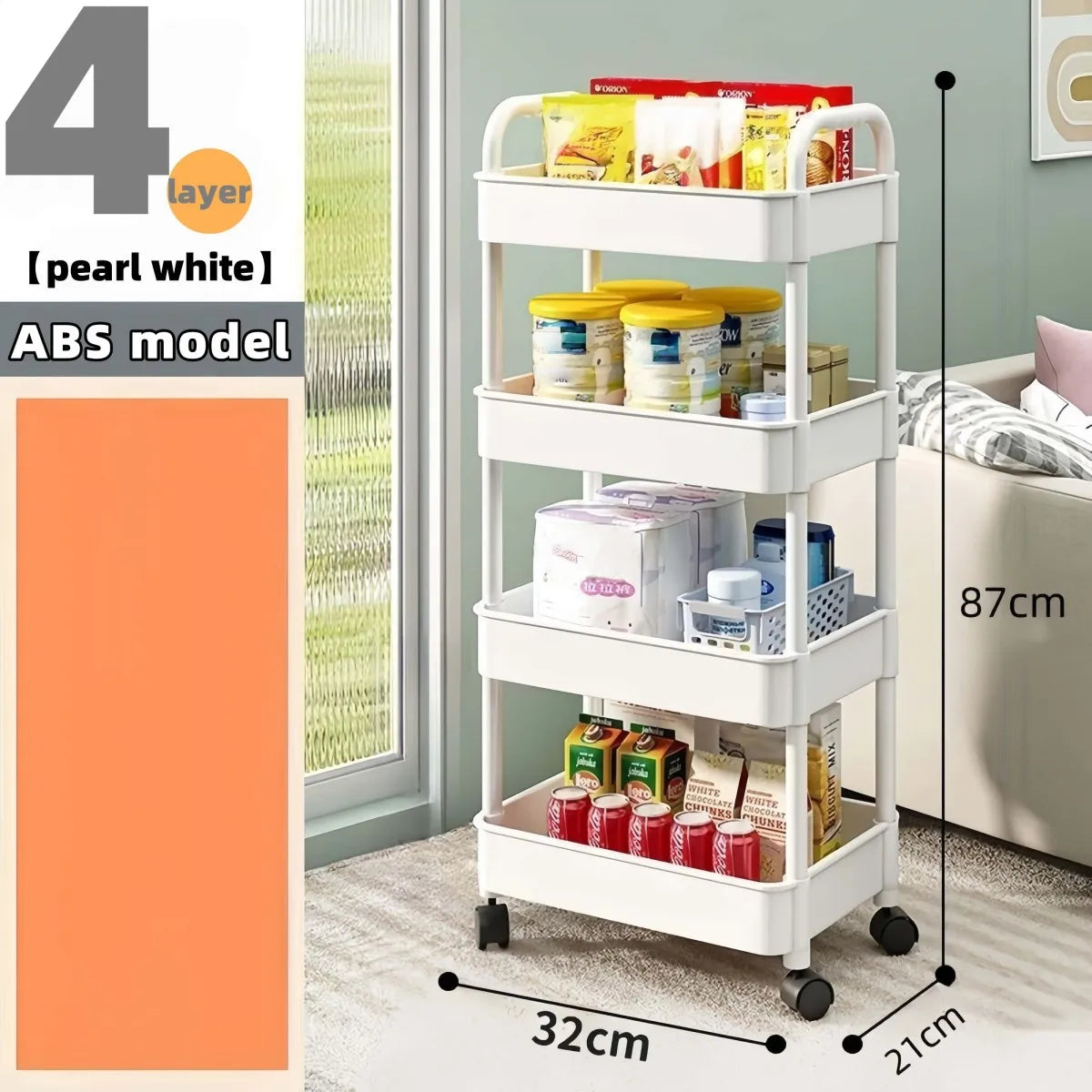 3/4‑Tier Heavy‑Duty Rolling Storage Cart – Multi‑Functional Floor‑Standing Trolley for Kitchen, Bathroom, Nursery & Bedroom