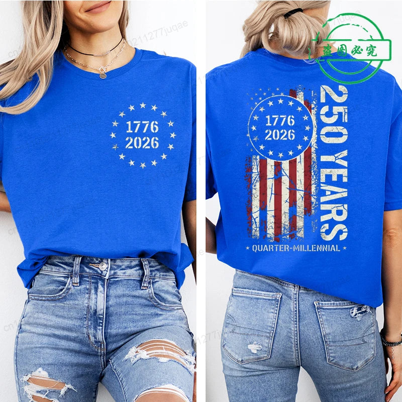 America 250th Anniversary Printing T-shirts for Women Unisex Clothing 1776–2026 Graphic Tops Short Sleeve Casual Wear T-Shirts