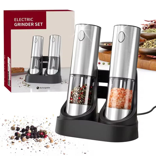 Electric Salt & Pepper Grinder Set – USB Rechargeable, 190ML, Adjustable Coarseness (1 or 2pcs)