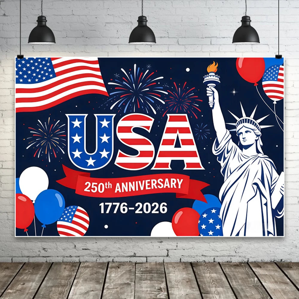 America 250th Anniversary Backdrop Cover Bald Eagle Statue of Liberty Flag 4th of July Independence Day Celebration Backgrounds