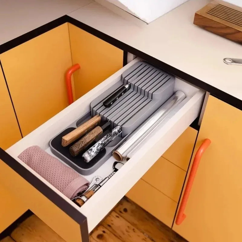 Kitchen knife sorting rack, drawer/countertop dual-purpose, with drain