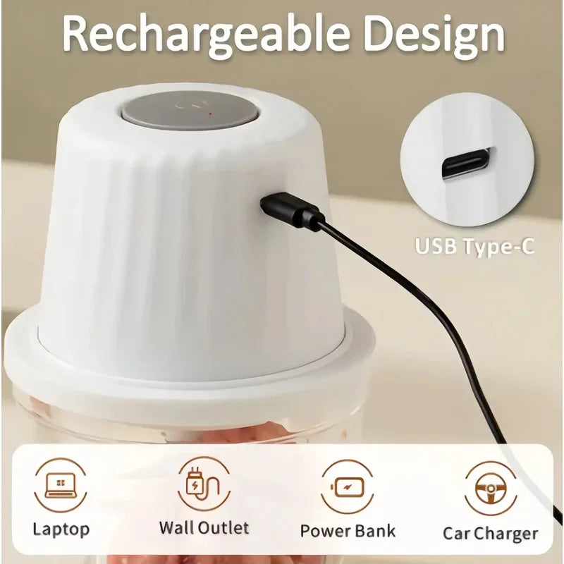 Electric Food Chopper – 6‑Blade Mini Garlic Grinder & USB‑Powered Vegetable Chopper