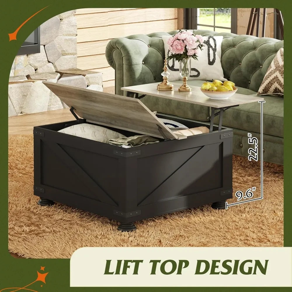 31.5" Square Lift‑Top Coffee Table – Modern Storage Table with Hidden Compartment