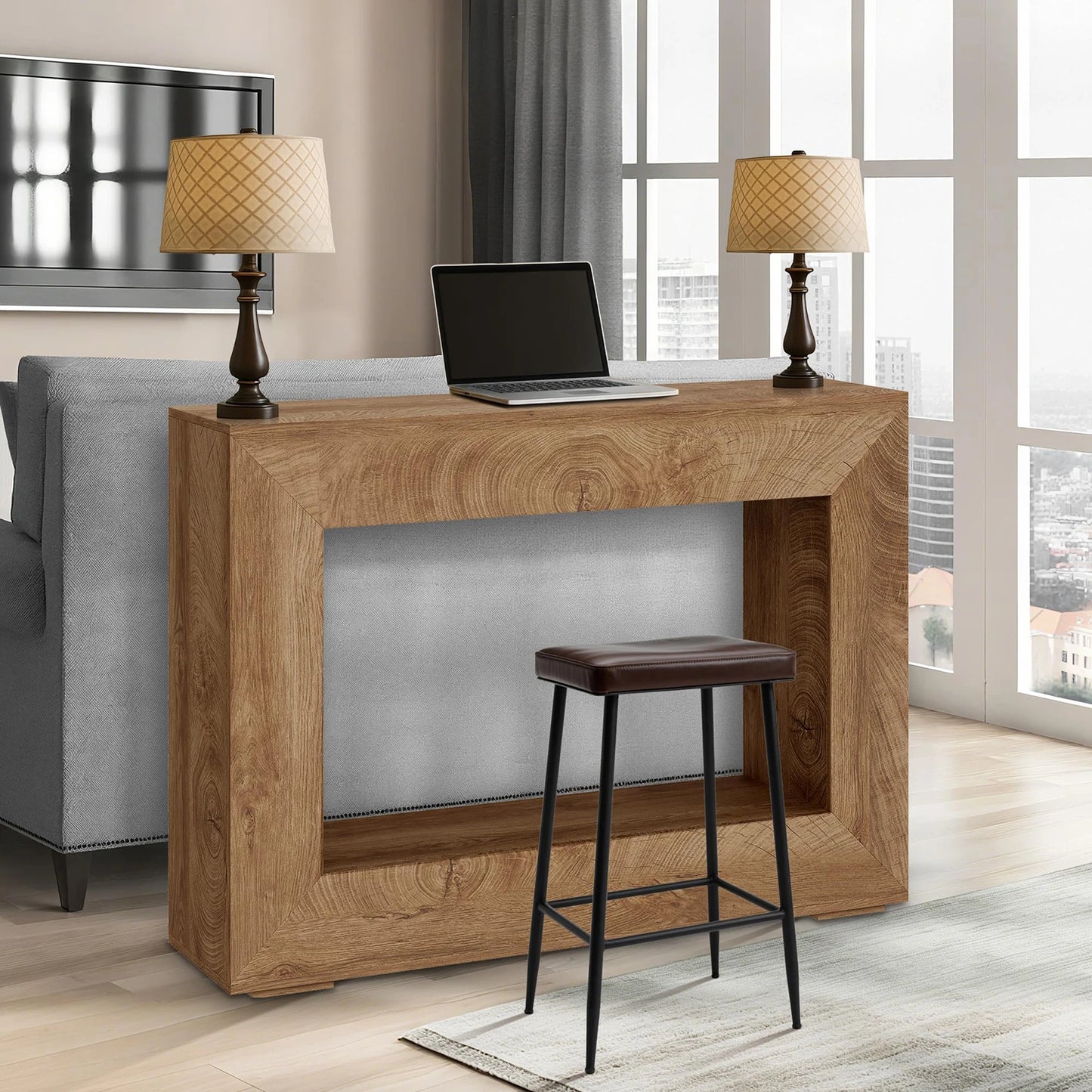 47" Rustic Console Table Wooden Entryway Sofa Table With Open Storage Shelves For Living Room Hallway Foyer Bedroom