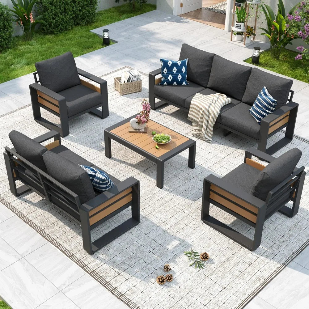 5-Piece Aluminum Patio Furniture Set – Luxury Outdoor Sectional with 6" Cushions