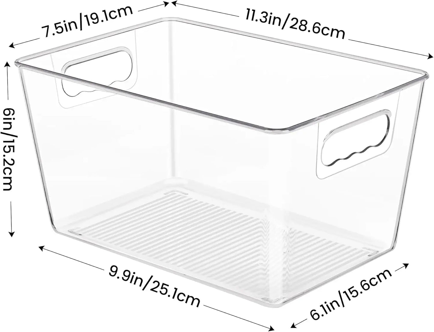 6 Pack Clear Pantry Organizer Bins, Plastic Containers with Handle