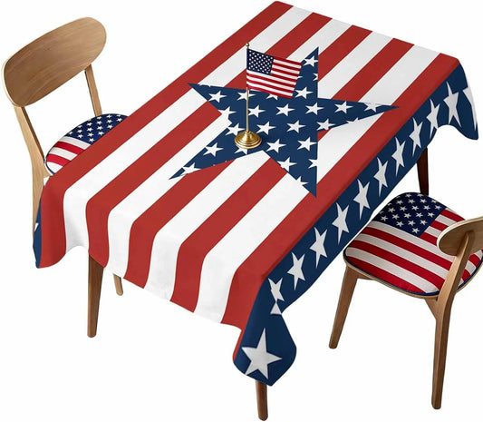 4th of July Patriotic Tablecloth – Red White Blue Stars & Stripes Table Cover for Holiday Party Decor