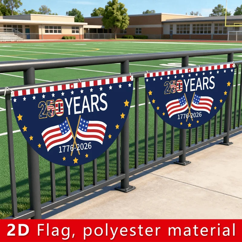 250th US Founding Anniversary Fan-Shaped Flag Banner – Flat Design Patriotic Party Background Decor