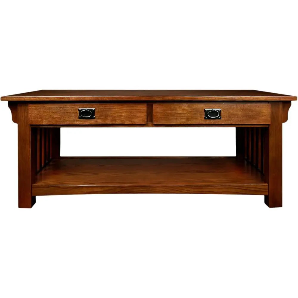 Mission Impeccable Coffee Table - Solid Wood with 2 Drawers & Shelf