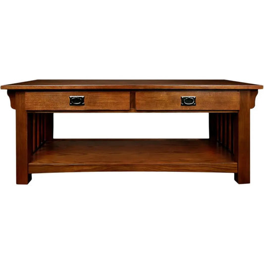 Mission Impeccable Coffee Table - Solid Wood with 2 Drawers & Shelf