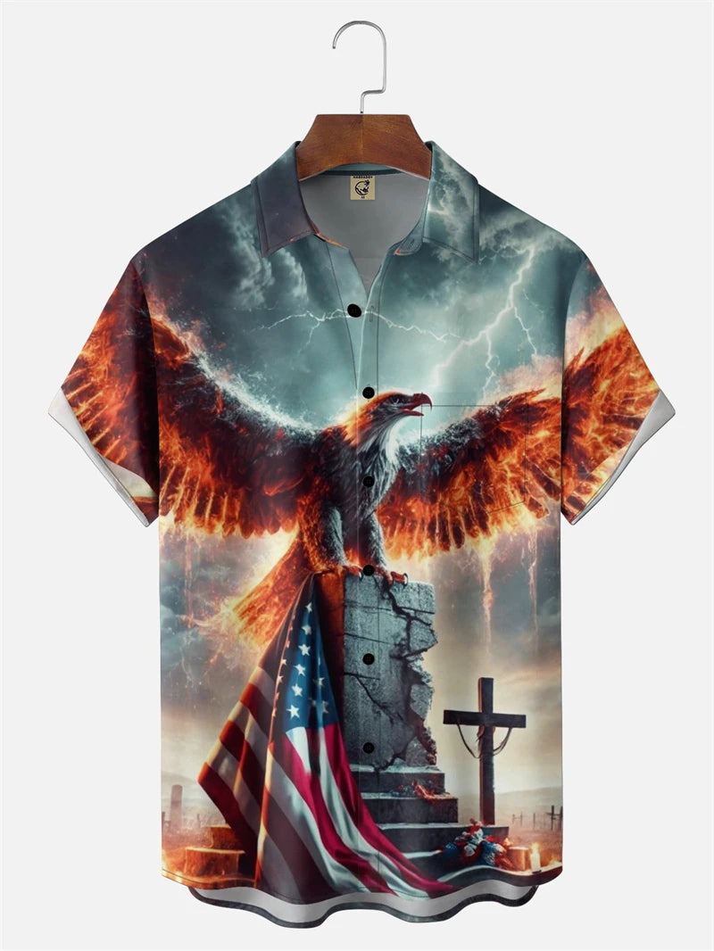 Hawaiian Shirt Men's USA 250th Anniversary 1776-2026 We American Flag 3D Print Design - Casual Short Sleeve Button Up Summer Shirt