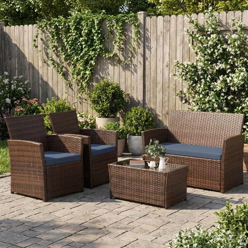 4‑Piece Outdoor Patio Furniture Set – Rattan Sofa, Chairs & Coffee Table
