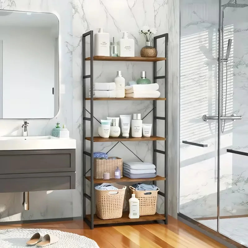 5-Tier Industrial Black Freestanding Bookcase & Shelving Rack | Sturdy Multi-Purpose Organizer for Garage, Home, Office, Living