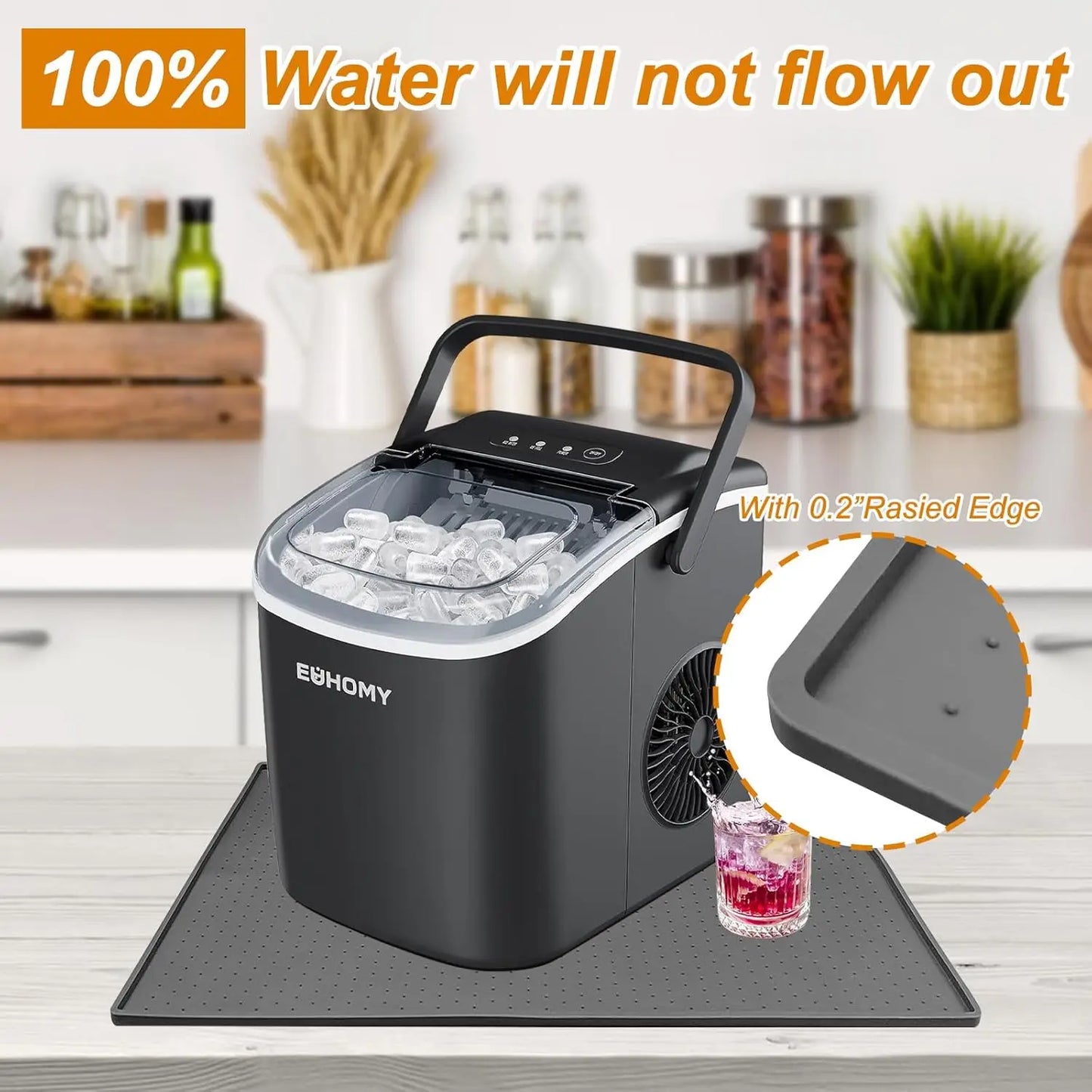 Silicone Ice Maker with Mat, Raised Edge to Prevent Spills, Non-Slip, Portable