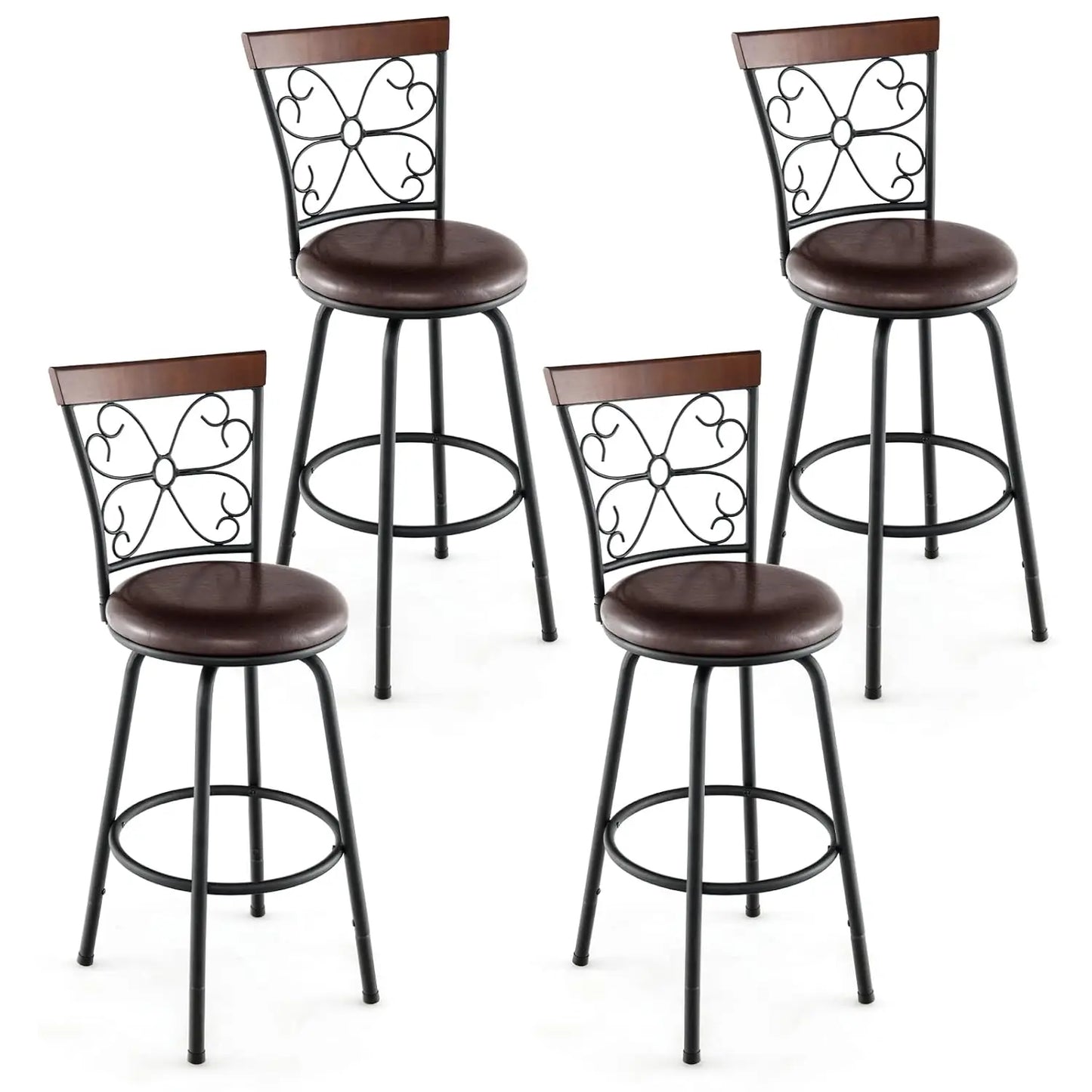 Bar Stools 24 to 30 Inch Adjustable Seat Height, Swivel Set of 4, Cushioned Seat