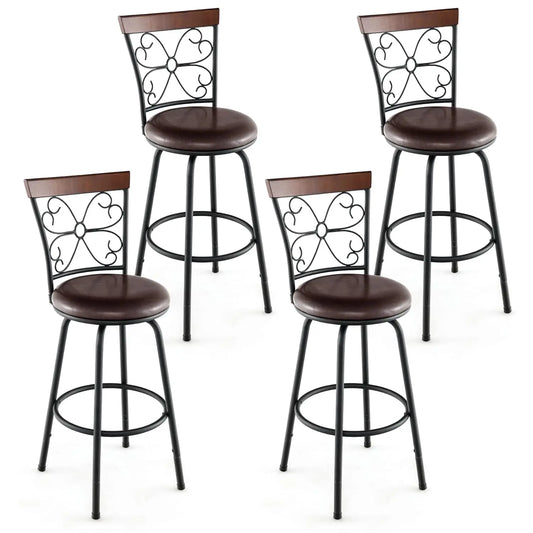 Bar Stools 24 to 30 Inch Adjustable Seat Height, Swivel Set of 4, Cushioned Seat