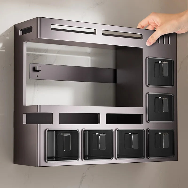 Kitchen seasoning storage rack, multifunctional wall mounted household oil, salt, sauce, vinegar storage rack