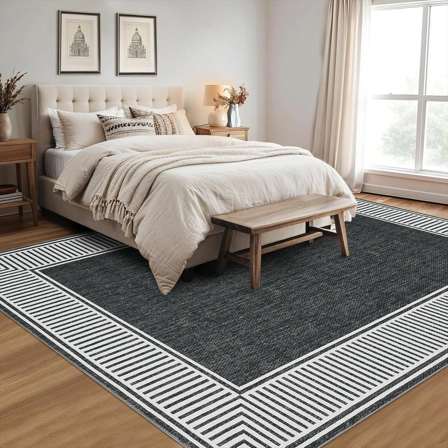 9x12 Modern Bordered Accent Rug,  Foldable