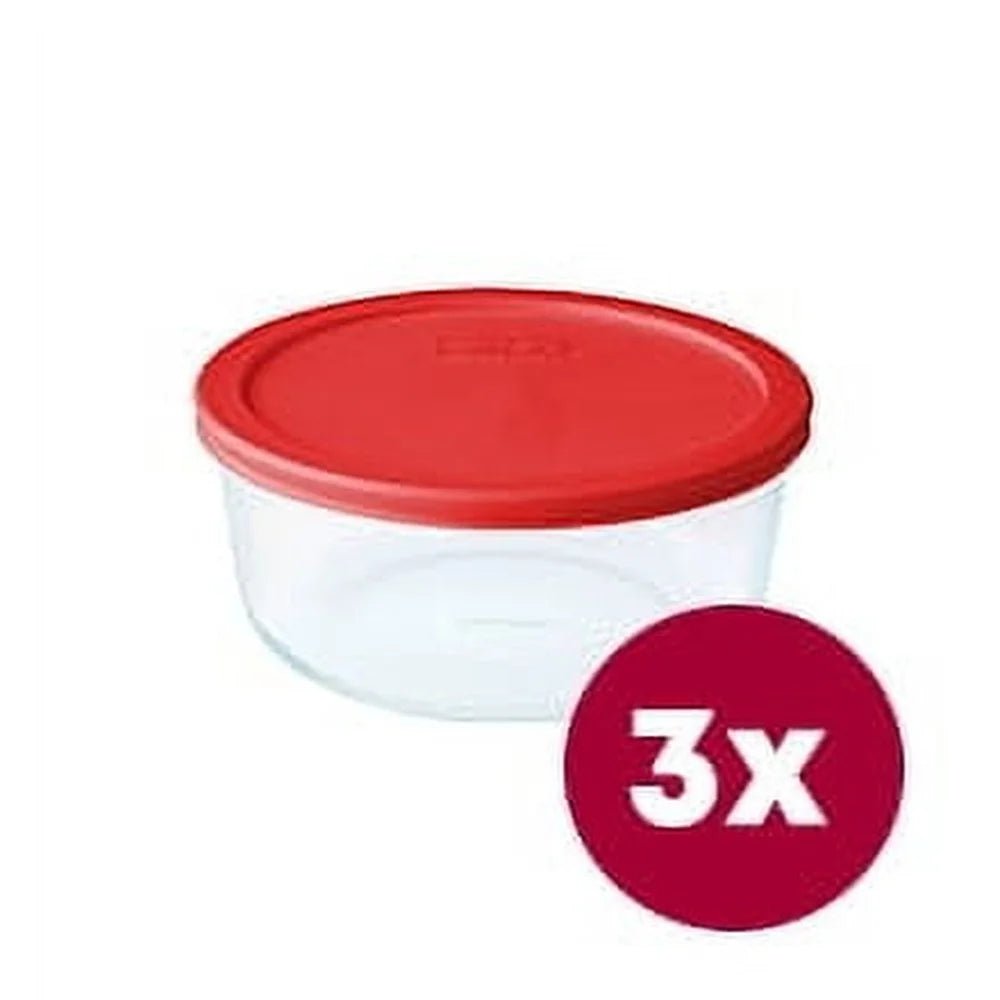 Set of 3 Round Glass Food Storage Containers with Airtight Lids ,Heat Resistant, Dishwasher Safe, for Meal Prep and food Storage