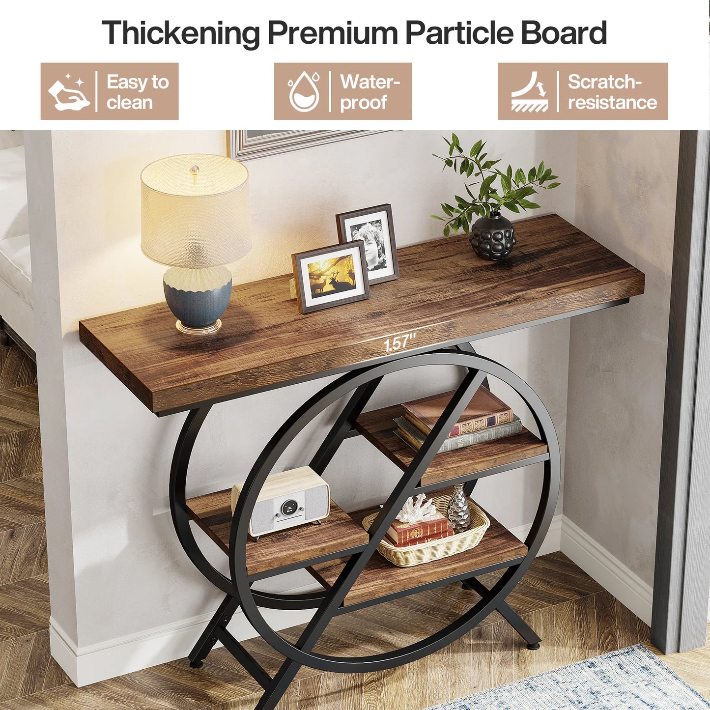 Console Table, 39-Inch Entryway or Sofa Table with Thickened Tabletop, 4- Tier shelves