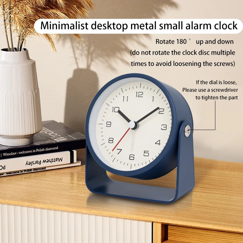 Creative Metal Swivel Desk Clock – Silent Retro Bedside Alarm