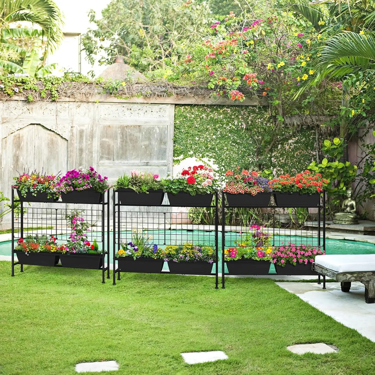 32" Tall Elevated Garden Bed with Trellis & Legs, Standing Planter for Vegetables, Flowers, Herbs - Black