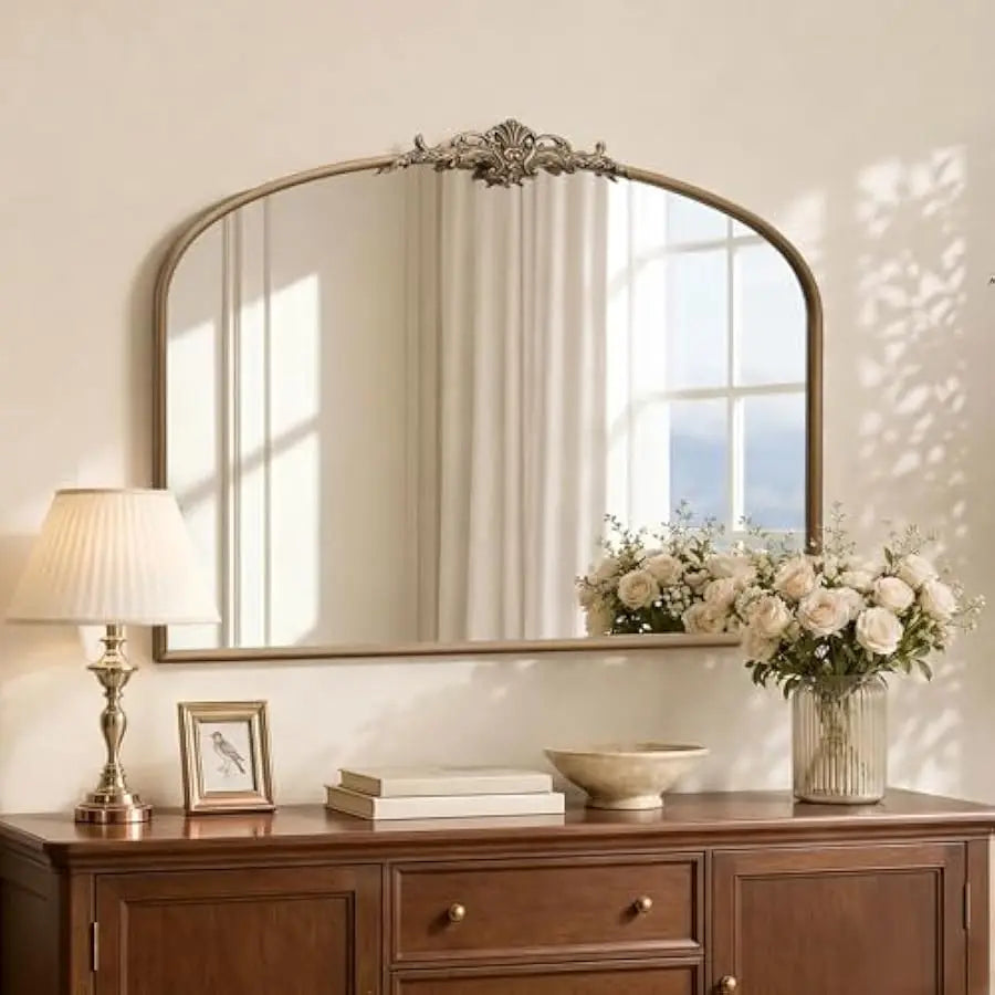 Vintage Arched Wall Mirror – Antique Gold (40" x 29")