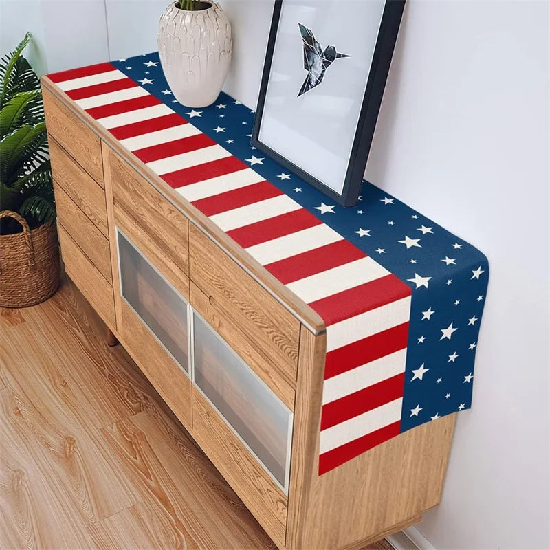 American Flag Table Runner USA Patriotic Table Decoration for Fourth of July, BBQ