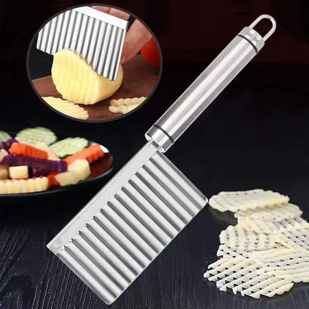 Stainless Steel Wavy French Fry Cutter – Crinkle Slicer for Potatoes, Carrots & Veggies