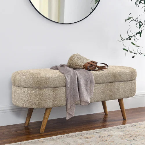 44" Storage Ottoman Bench, 300Lb. Capacity, Upholstered with Wood Legs