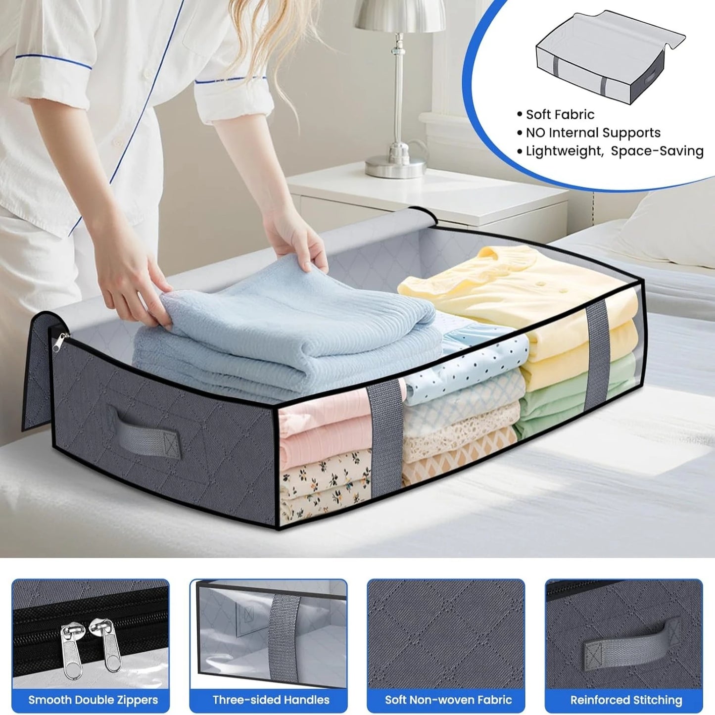 4 Pack Under Bed Storage Containers Blanket, Shoes, Bedding and Clothes