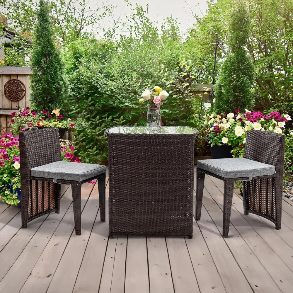 3‑Piece Wicker Patio Set – Outdoor Dining Chairs & Glass‑Top Table