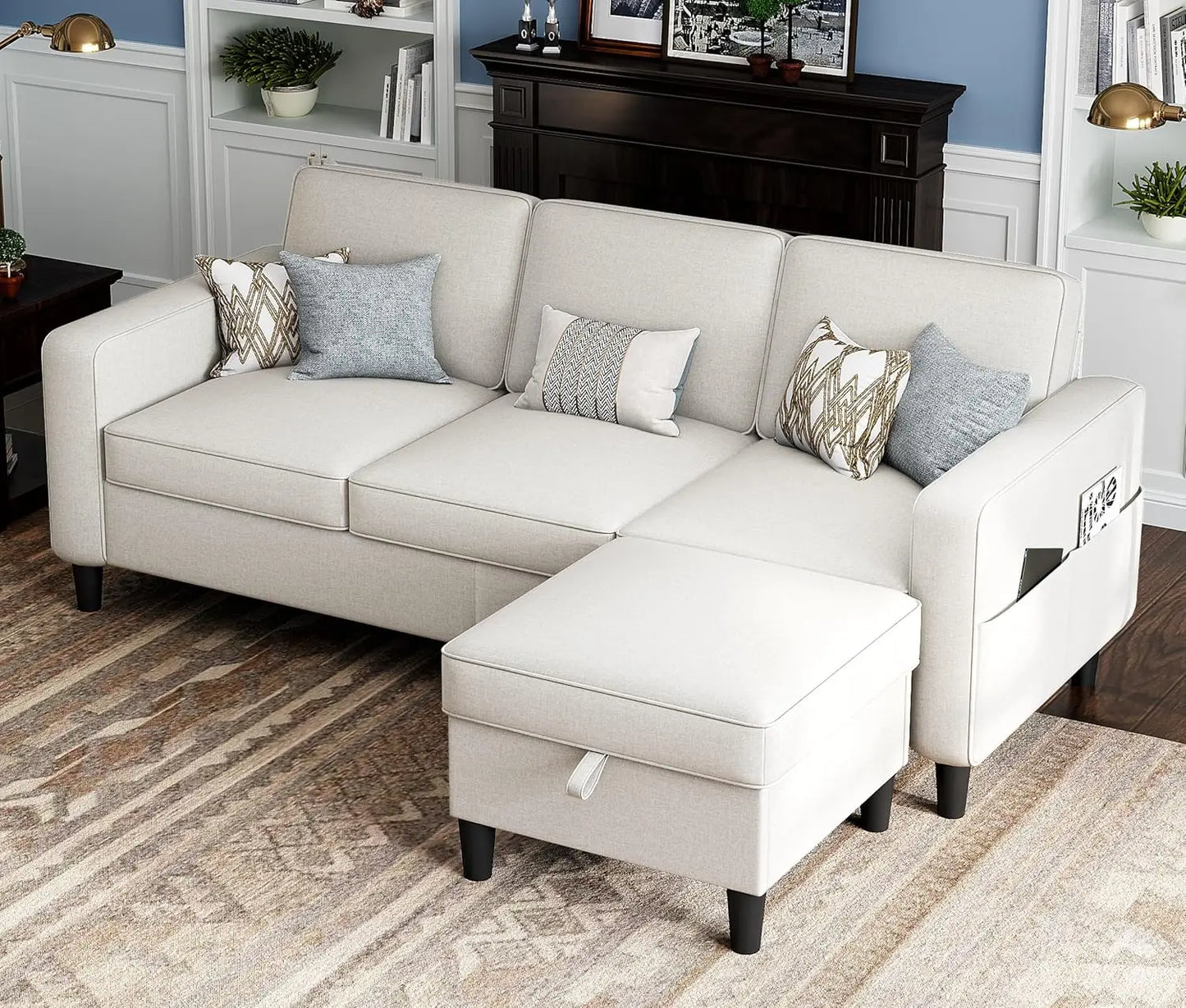 78" L Shaped Couch with Removable Storage Ottoman