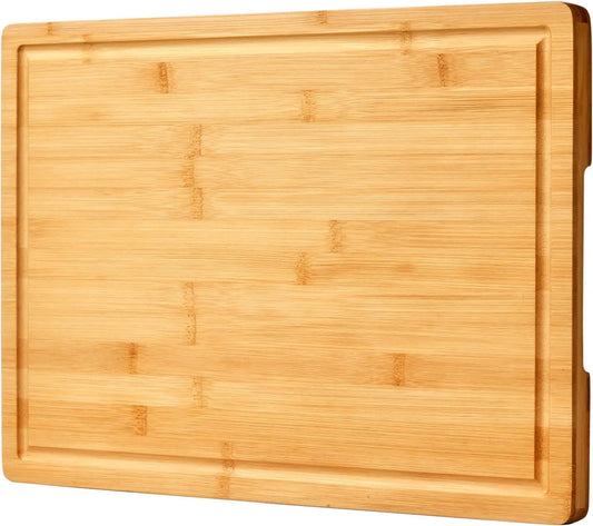 Large Bamboo Cutting Board with Handles and Juice Grooves, Perfect for Kitchen and Charcuterie