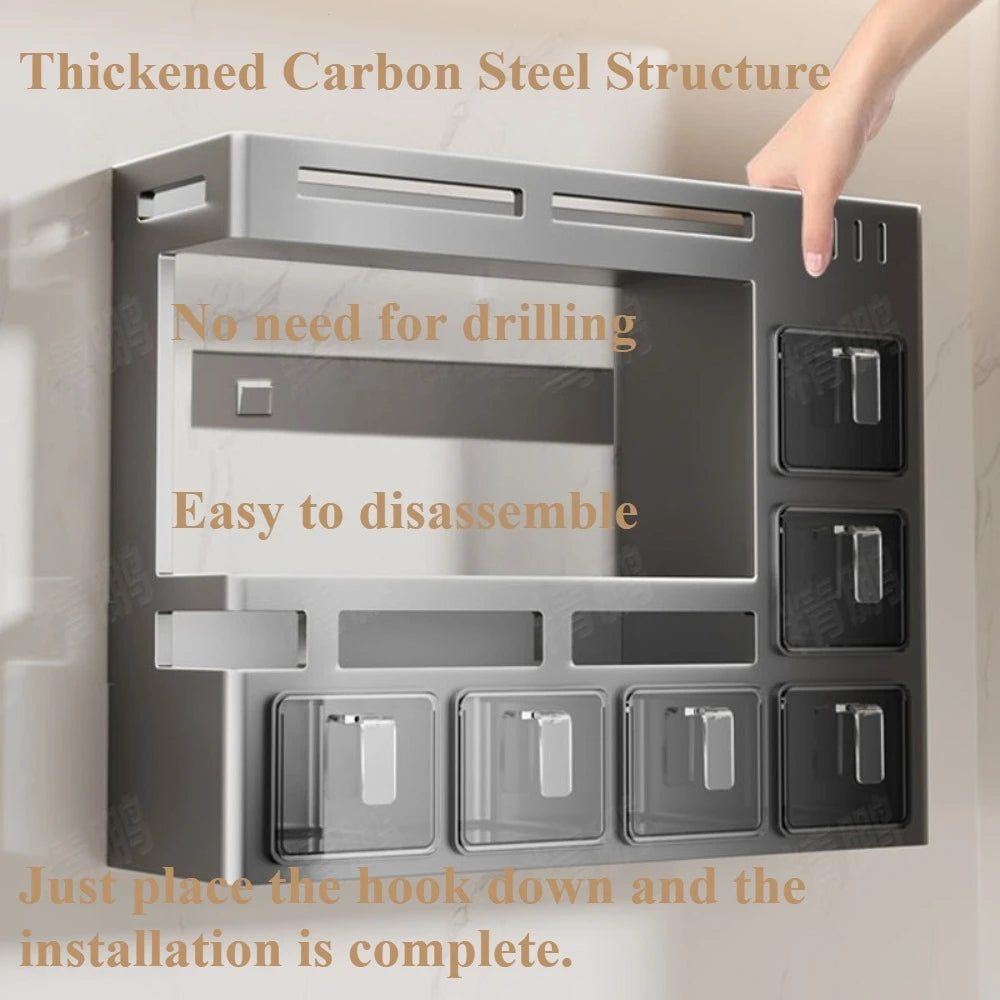 No‑Drill Wall‑Mounted Spice Rack – Carbon Steel Pull‑Out Seasoning Organizer for Kitchen