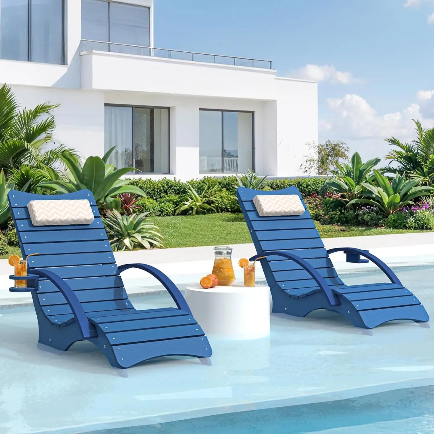 Lounge Chairs Set of 2 with Armrests – Fade‑Resistant Pool Loungers for 8–10" Shallow Water