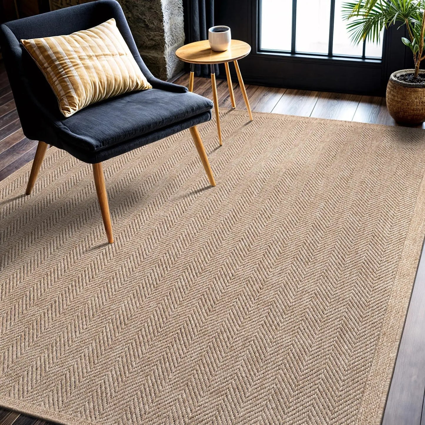 5x7 Natural Area Rug, Herringbone Seagrass Design for Indoor Outdoor Use