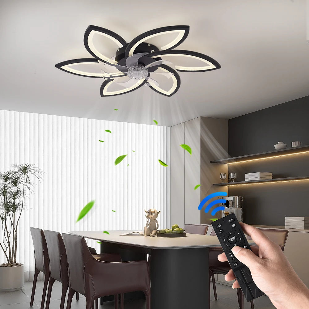 Ceiling Fan with Lights, Modern Dimmable Flower Shape, Remote Control/app, 6 Gear Speeds, Fan Ceiling Lamp