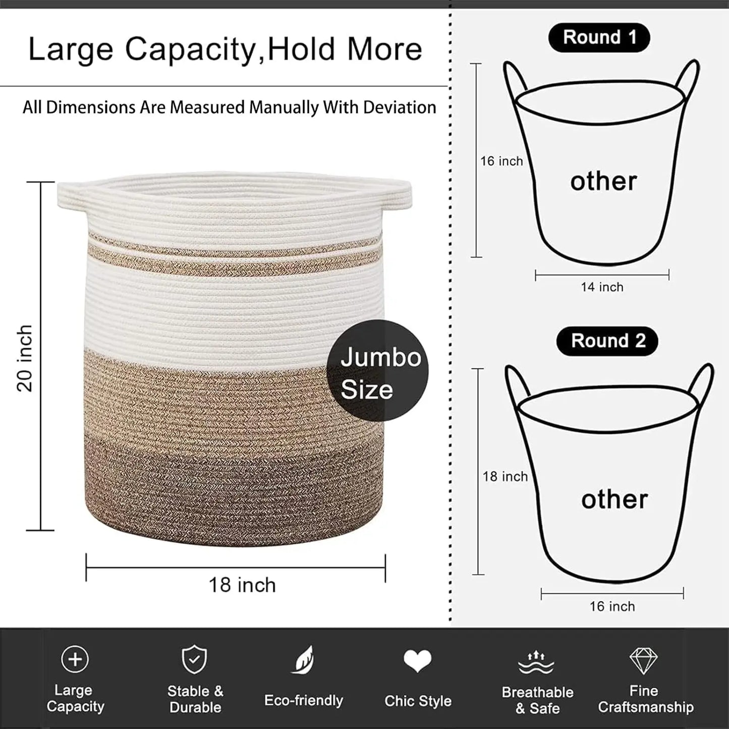 Woven Laundry Basket with Handles – Decorative Storage Bin for Living Room, Toys & Blankets