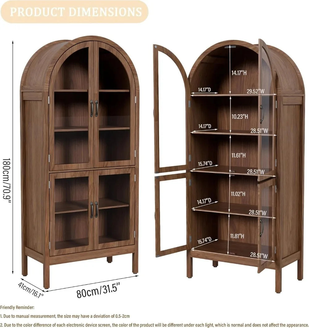 Heirloom Walnut Arched Sideboard 5-Tier Storage - 70" Tall
