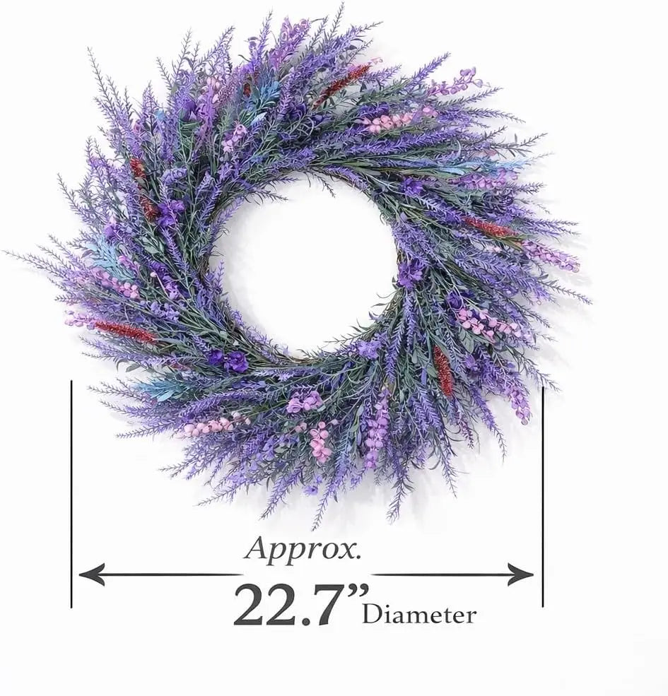 22" Lavender Front Door Wreath – Large Artificial Floral Wreath with Hook for Spring & Summer