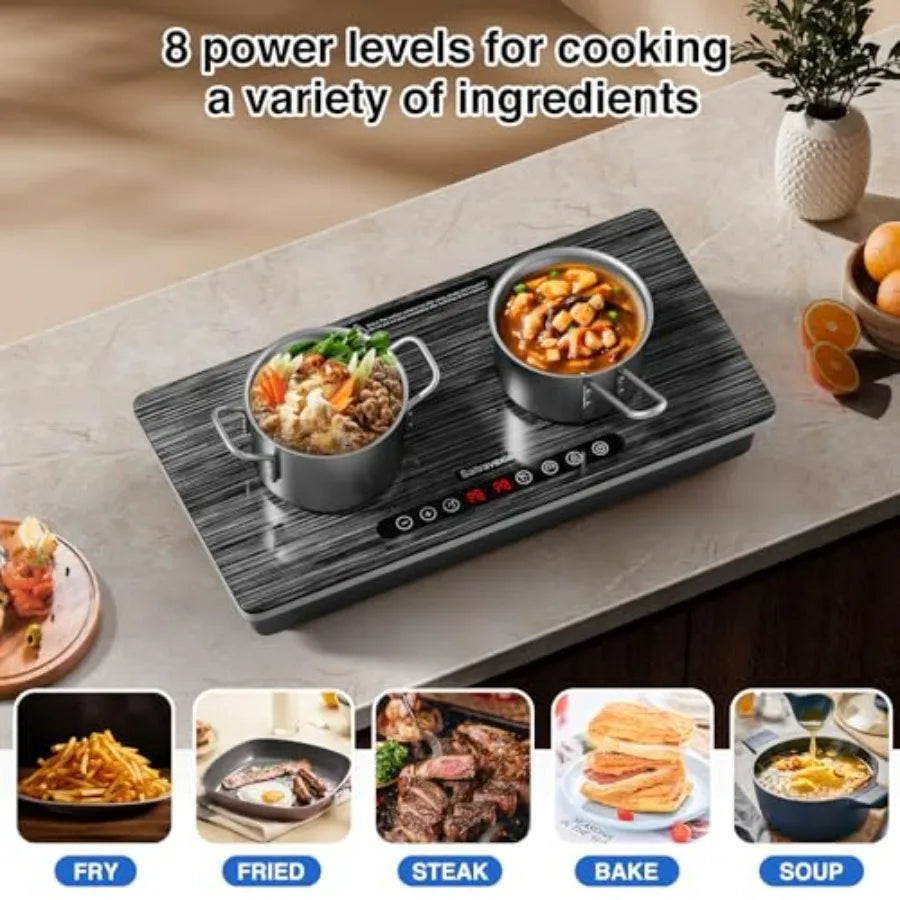 18" Double Induction Cooktop – Portable 2‑Burner Electric Stove with Independent Touch Controls, 1800W