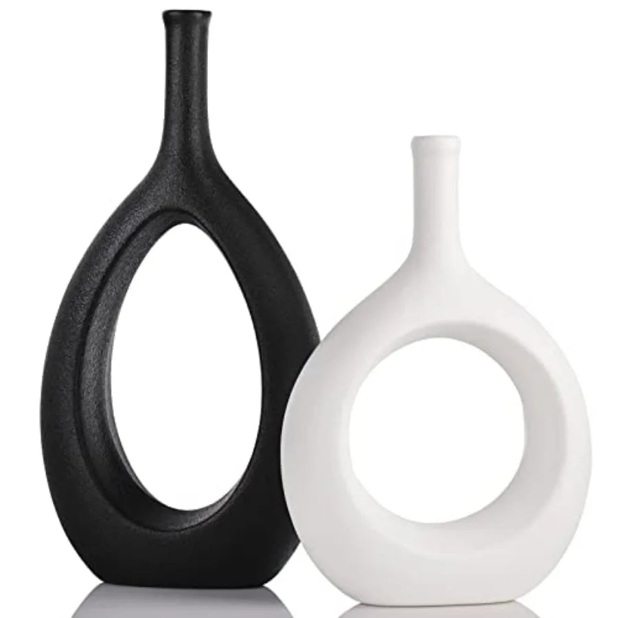 Ceramic Vase Set of 2 Hollow Circle