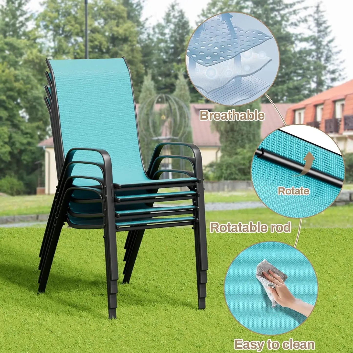 5‑Piece Patio Dining Set – All‑Weather Metal Furniture with 30"×30" Table & 4 Stackable Chairs
