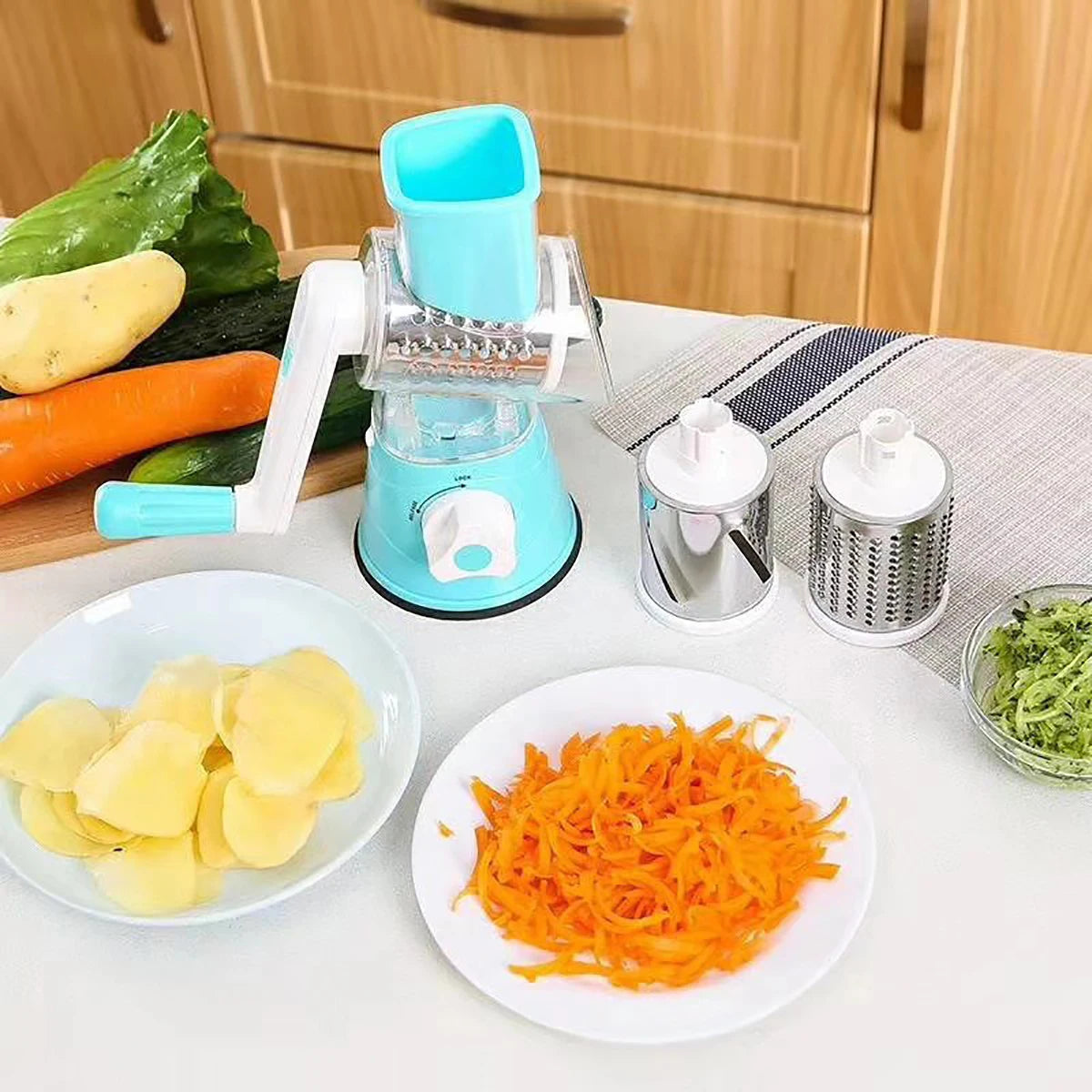 3‑Drum Manual Rotary Grater – Cheese, Peanut & Vegetable Slicer | Multifunctional Kitchen Cutter & Chopper