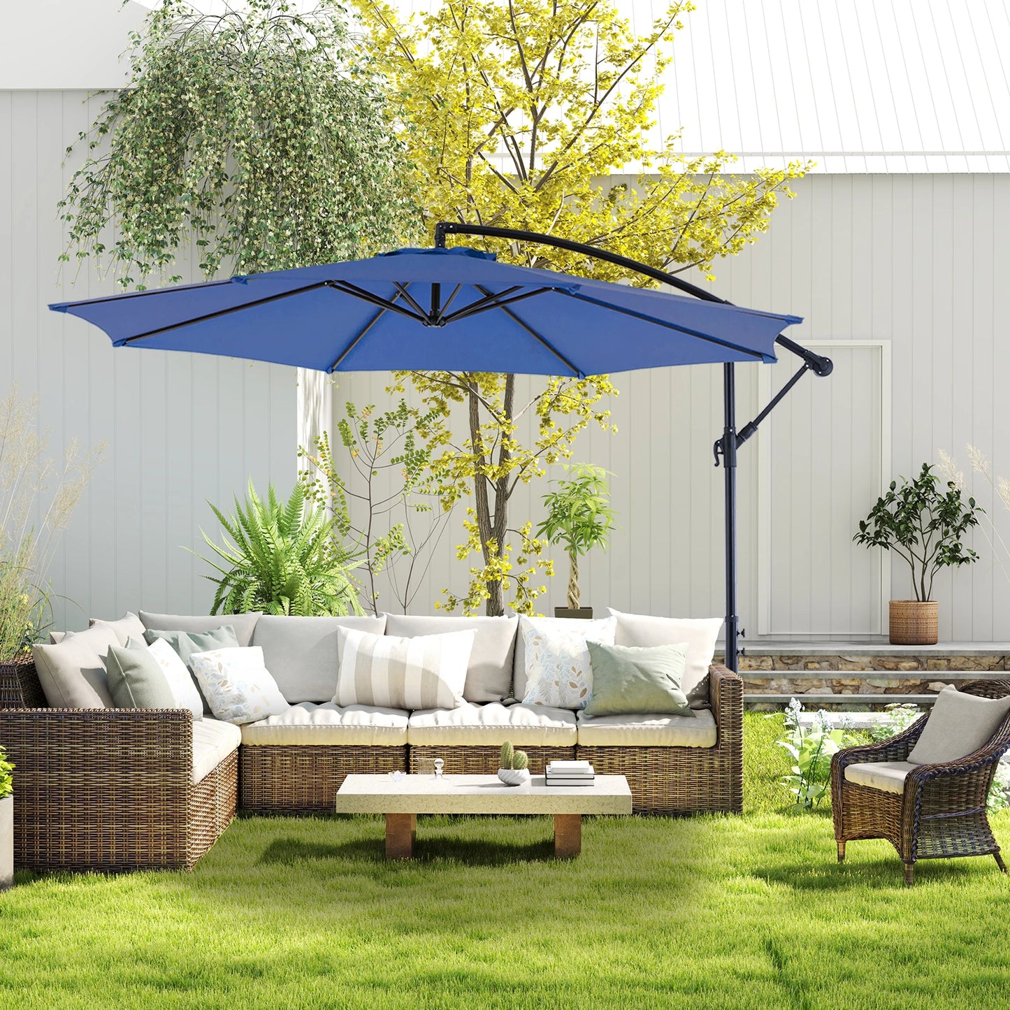 10FT Hanging Cantilever Patio Umbrella – Easy Tilt, UV Protection & 8 Sturdy Ribs for Backyard Patio