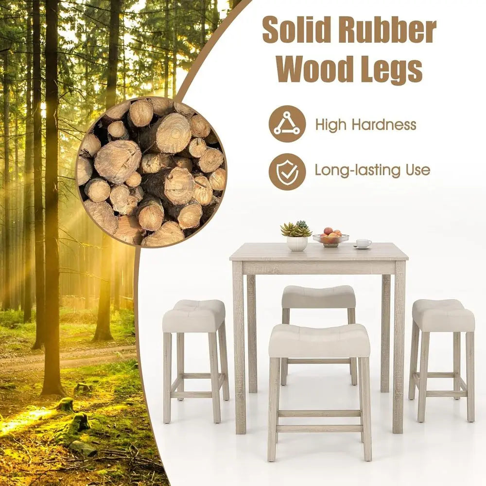 5-Piece Bar Table Set with Square Breakfast Table and Padded Stools