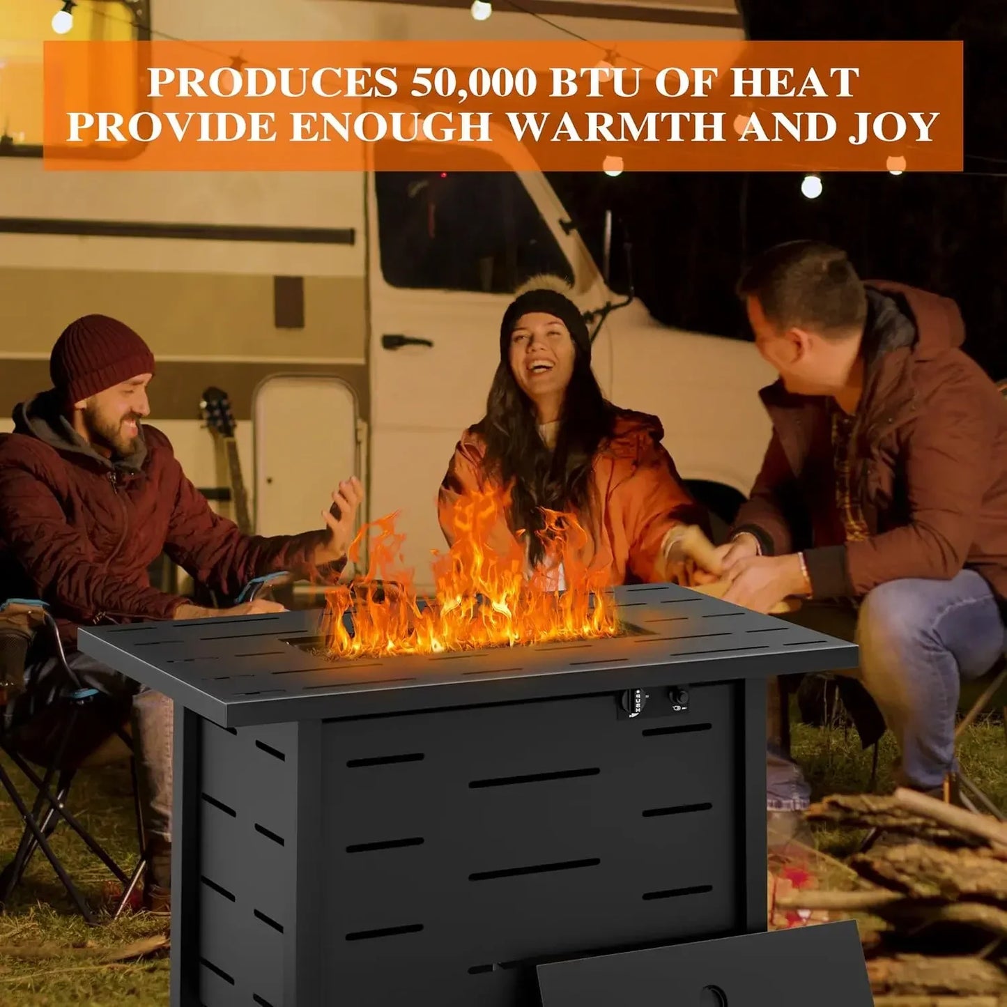 43 inch Outdoor Propane Fire Pit with Table and Lid, Waterproof Cover