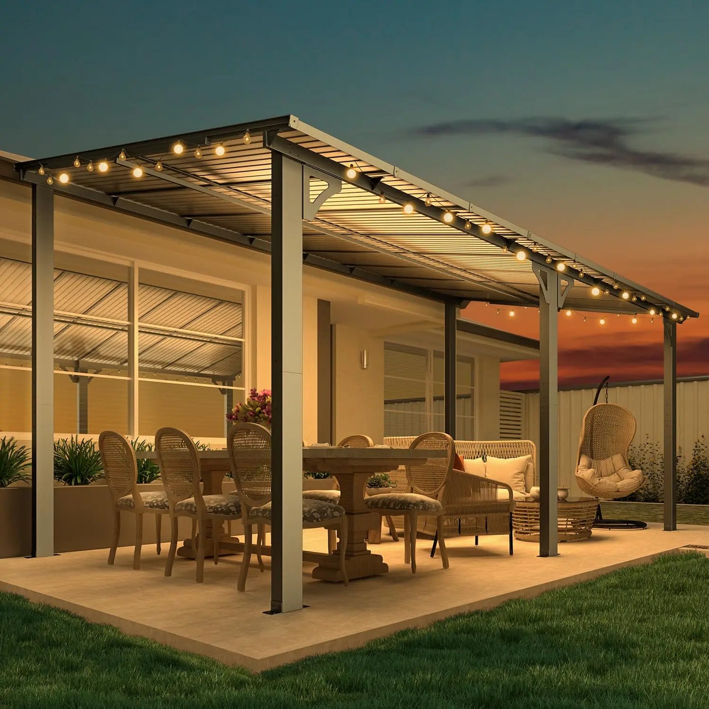 16' × 8' Hard‑Top Lean‑To Gazebo – Wall‑Mounted Outdoor Pergola with Durable Roof